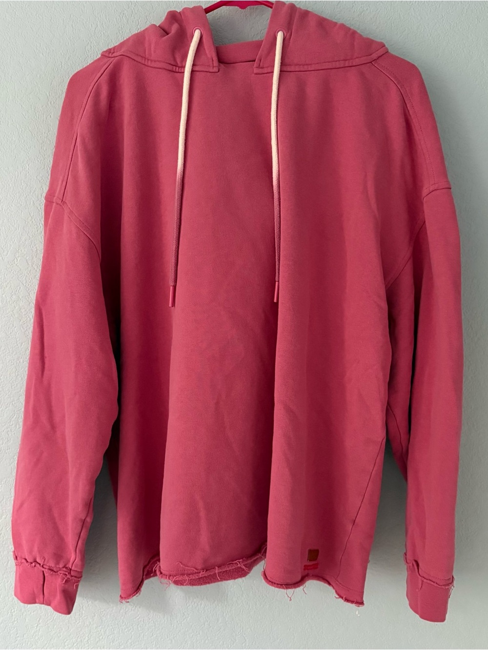 Peace Love World Mock Neck Hoodie Pink Long Sleeve Pullover